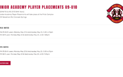 Pride Junior Academy Player Placements
